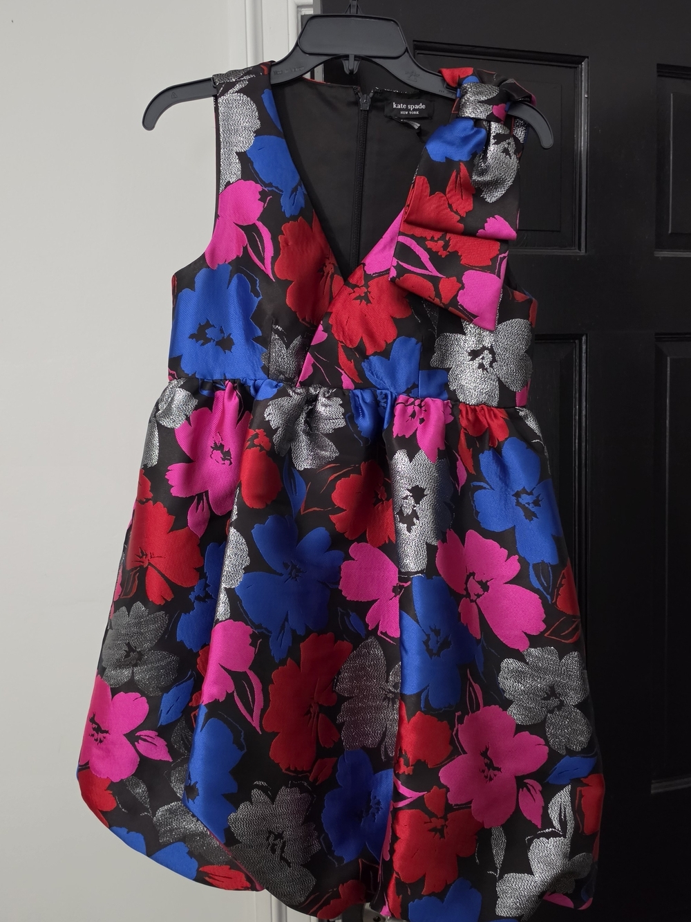 kate spade Floral Jacquard Fit-and-Flare Dress — Pink, Blue, Red, Silver